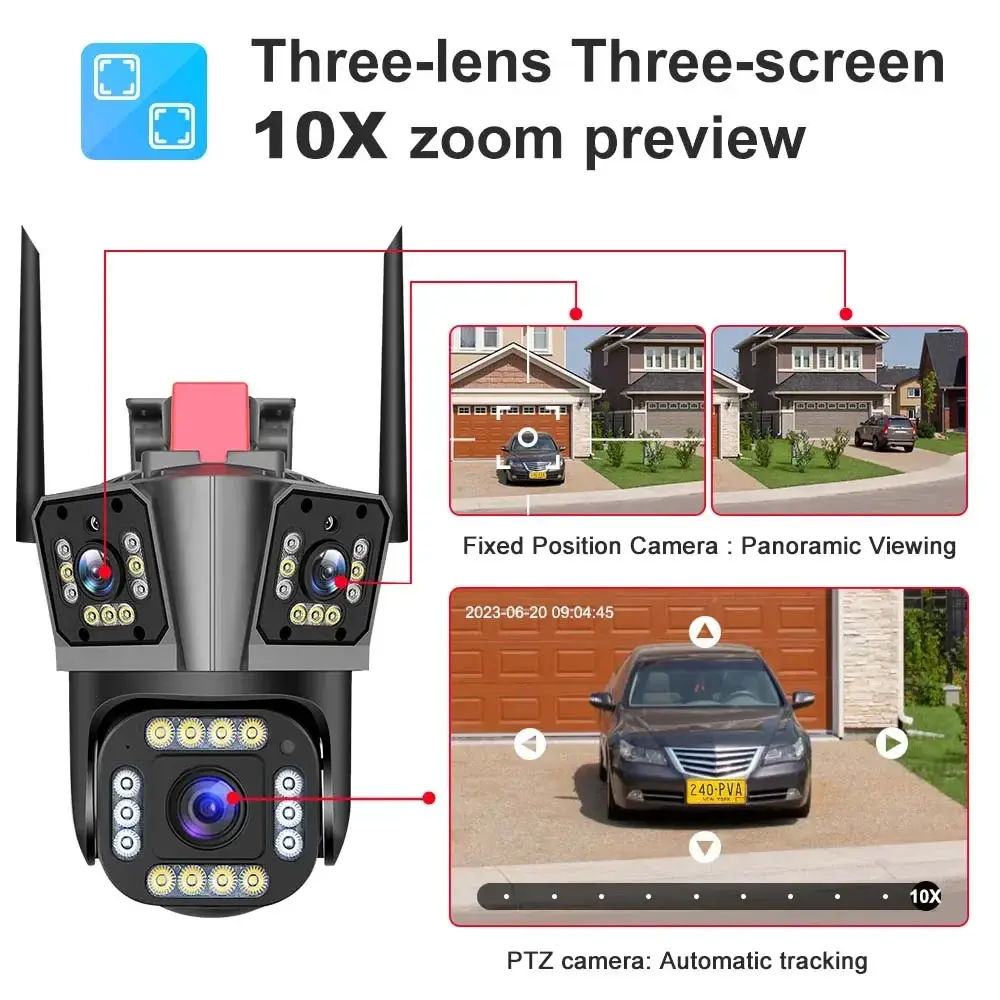5K 12MP WiFi Outdoor Security Camera with 10X Zoom,Triple Lens, Auto Tracking,P2P CCTV, PTZ Surveillance for Enhanced Protection