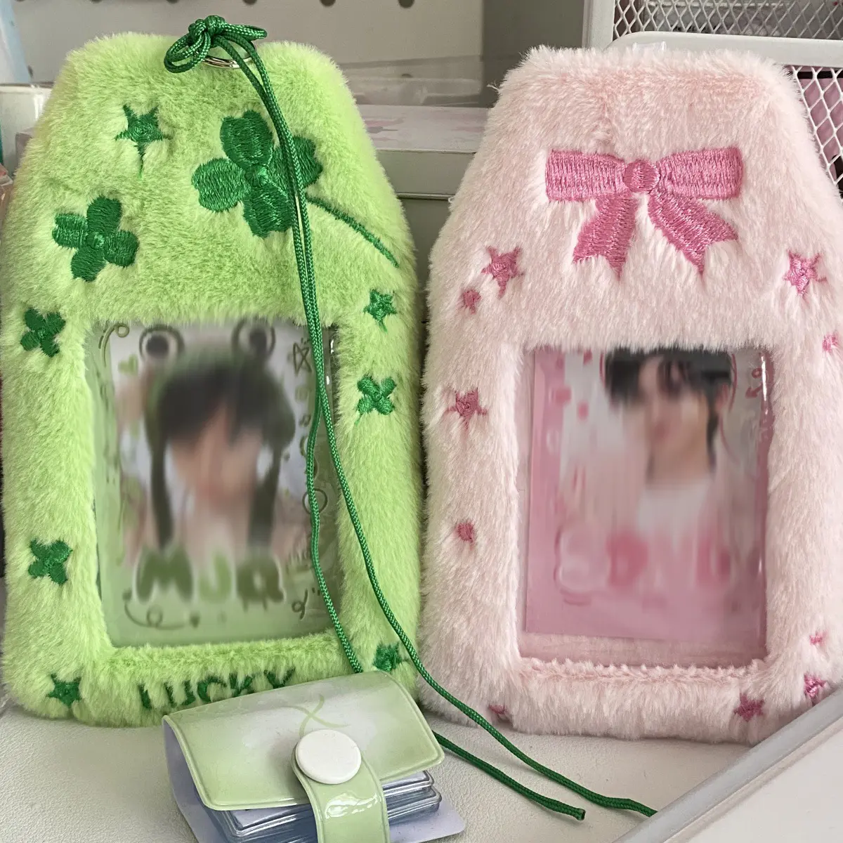 Four-leaf clover bow plush 3-inch card cover campus card bag pendant