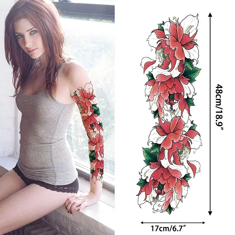 3PCS Tattoo Sticker Full Arm New Tattoo Sticker Waterproof Flower Arm Male and Female Arm Disposable Tattoo Sticker Body Makeup