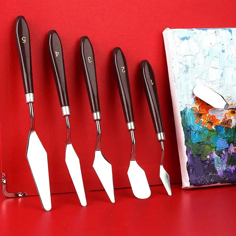 Oil painting knife Handle Spatula Palette Stainless Steel Knife Arts Painting Tool Artist Mixing Knife  Knives Wood Handle 1pc
