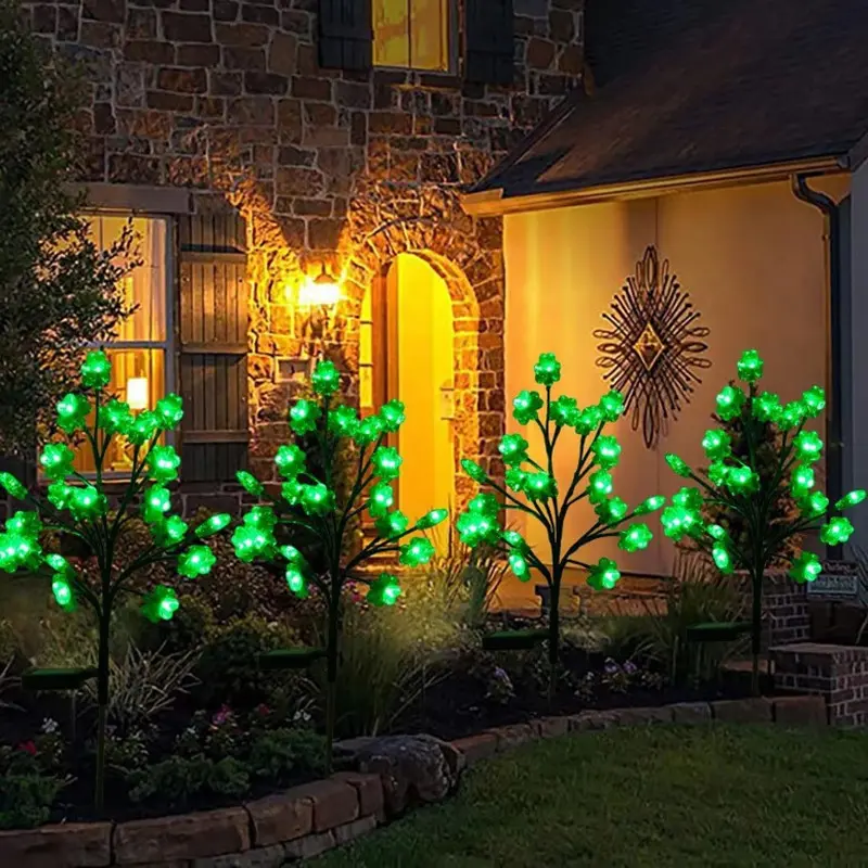 20 LED Clover Solar Powered Outdoor Lights Lawn Lamp Garden Tree LED Balls Bees Ground Plug Light Landscape Waterproof Light 210