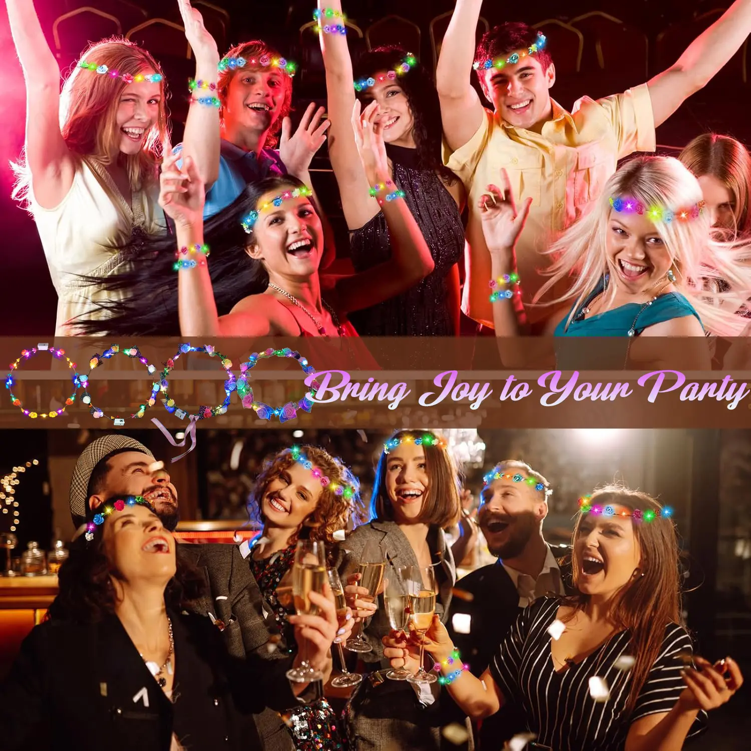 20-120Pcs LED Flower Crowns Headbands Light up Flower Crowns Multicolor Wreath Headband for Wedding Beach Birthday Party Favors