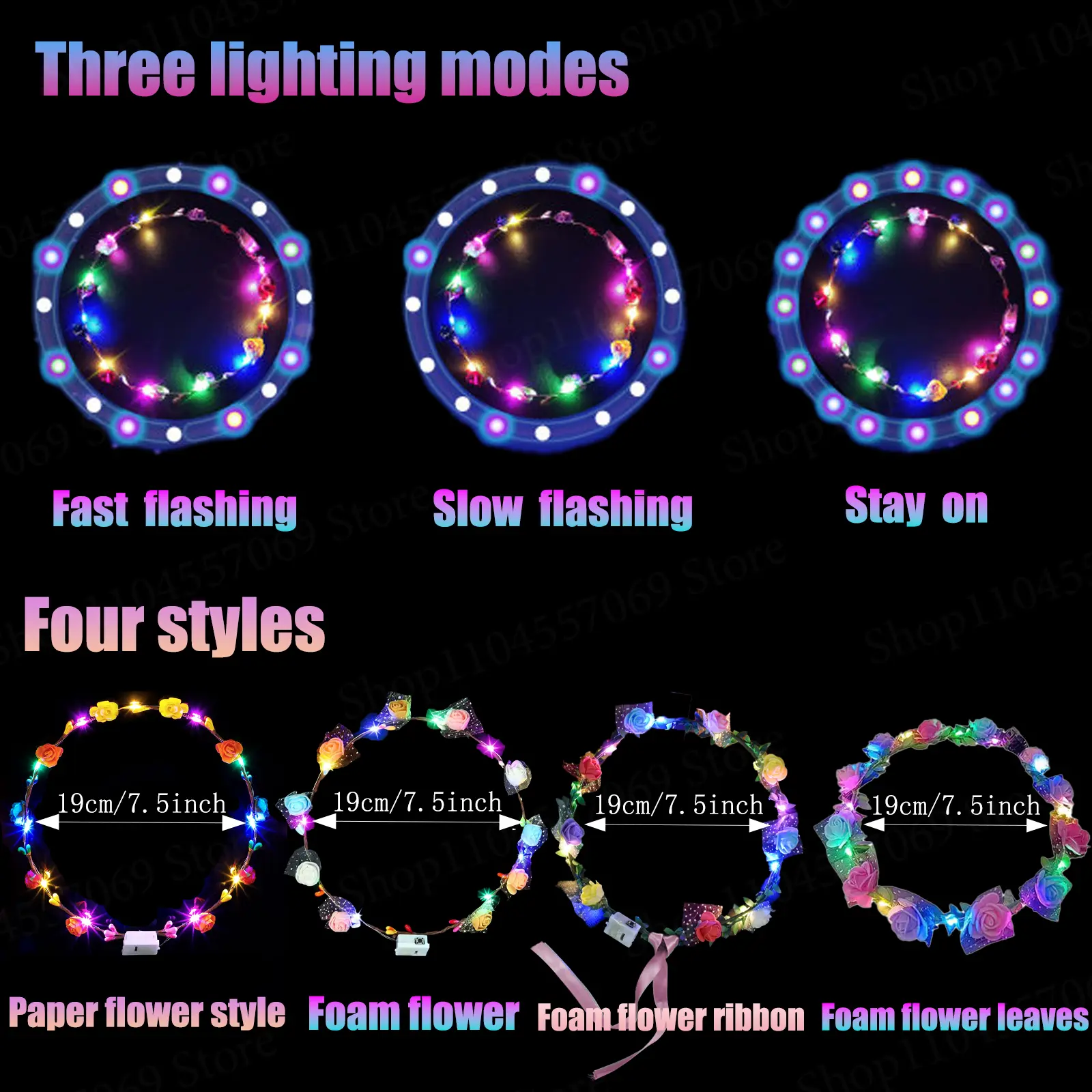 20-120Pcs LED Flower Crowns Headbands Light up Flower Crowns Multicolor Wreath Headband for Wedding Beach Birthday Party Favors