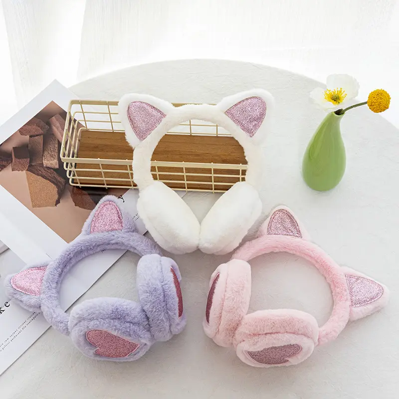 Cute Glitter Cat Ear Earmuff Soft Plush Warmer Winter Warm for Women Men Fashion Solid Earflap Outdoor Cold Protection Ear Cover