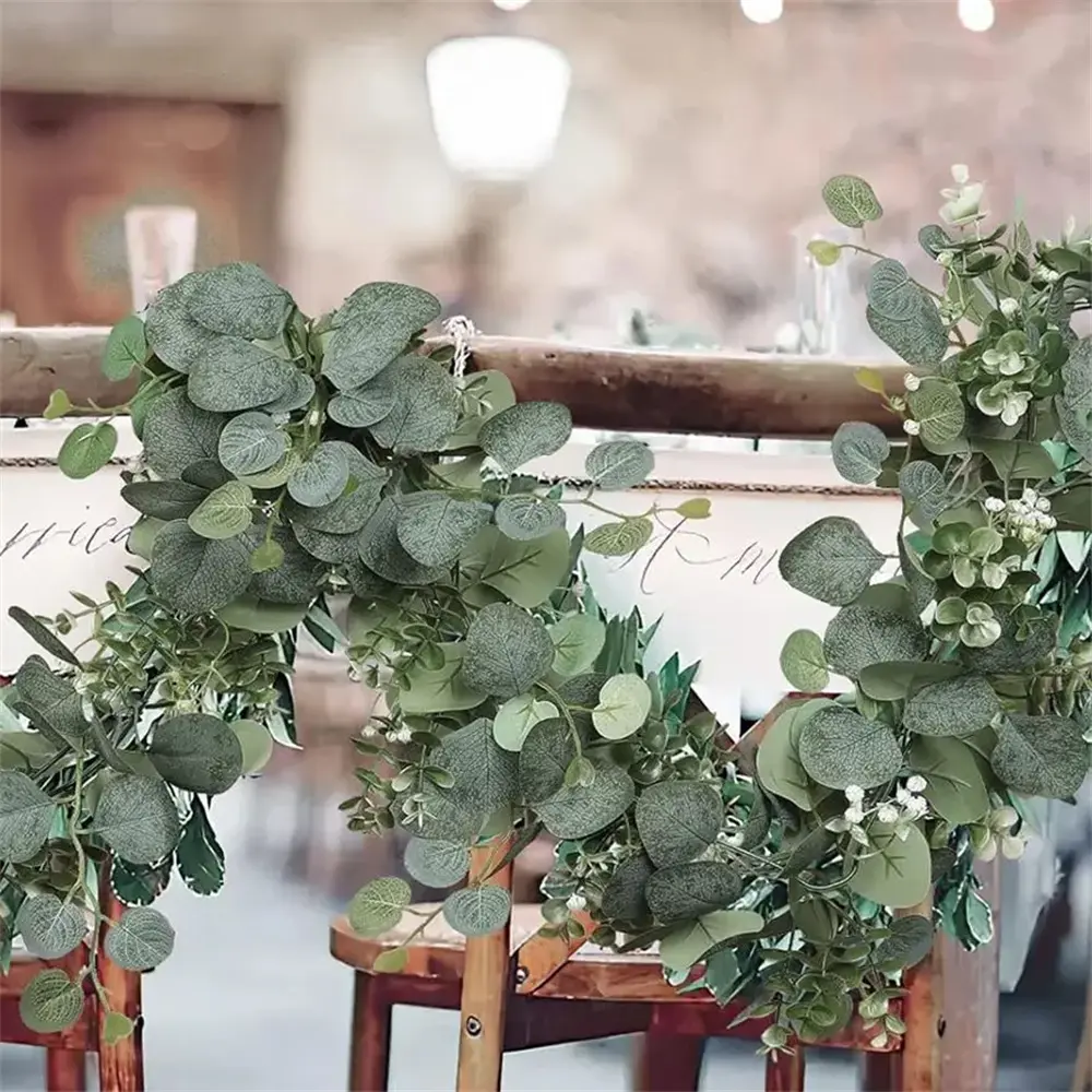1.8M Artificial Eucalyptus Garland Green Leaves Vine Faux Greenery Spring Wedding Home Party Decor