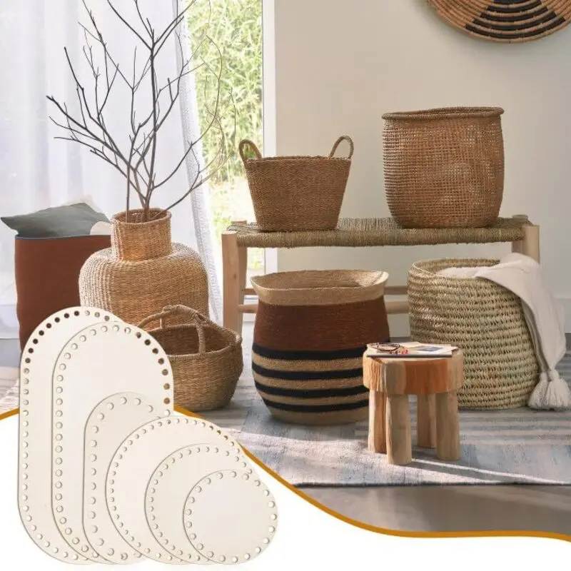 Pack of 6 Wooden Crochet Basket Bases – Wood Bag Bottoms for DIY Basket Weaving and Craft Projects