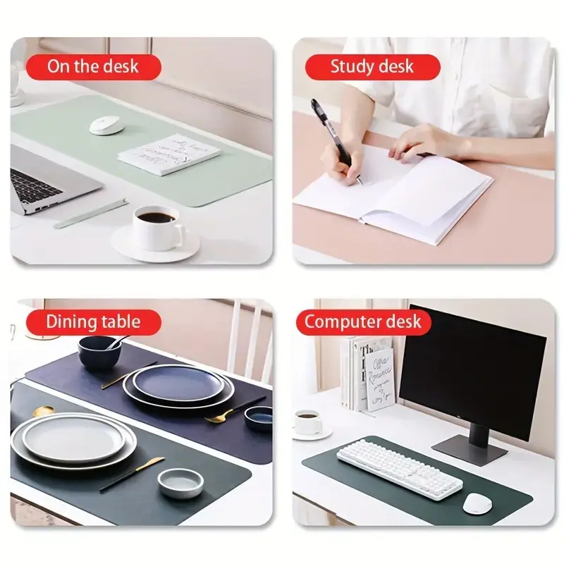 1pc Large Size Office Desk Protector Mat 23.62x11.81in Blue Multicolor PU Leather Waterproof MousePad Desktop Keyboard Desk Pad