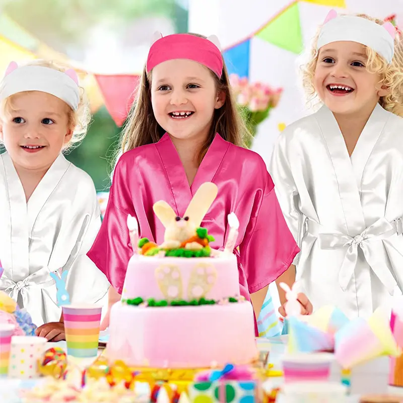 1Set Kids Silk Satin Robe Spa Party Robes for Girl Kimono Bathrobe DIY Spa Birthday Squad Robes Slumber Robe Party Favors