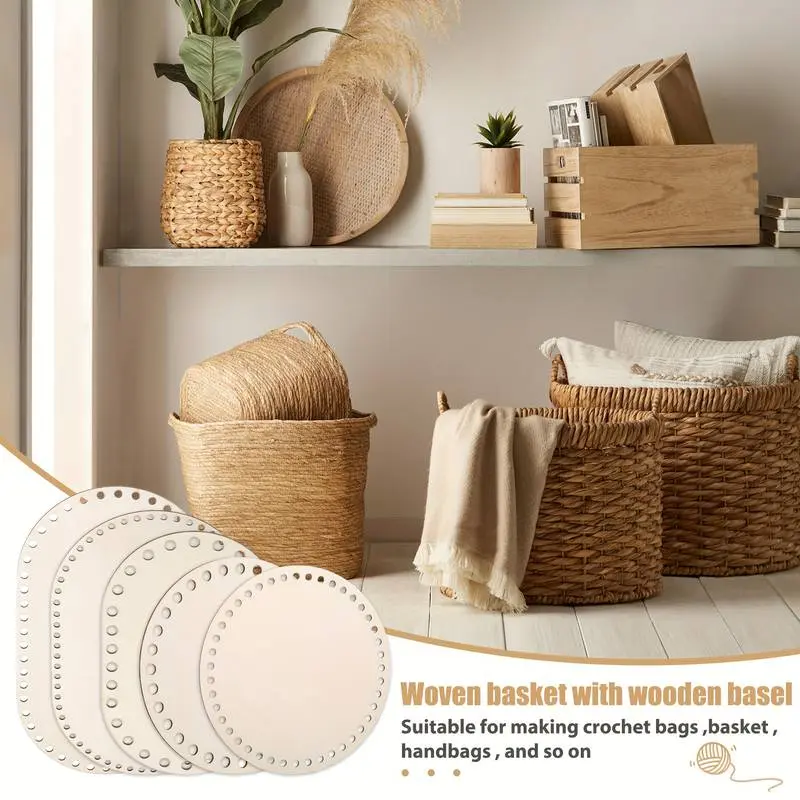 5 PCS Wooden Crochet Basket Bases – DIY Weaving Kit for Home Decor & Craft Projects