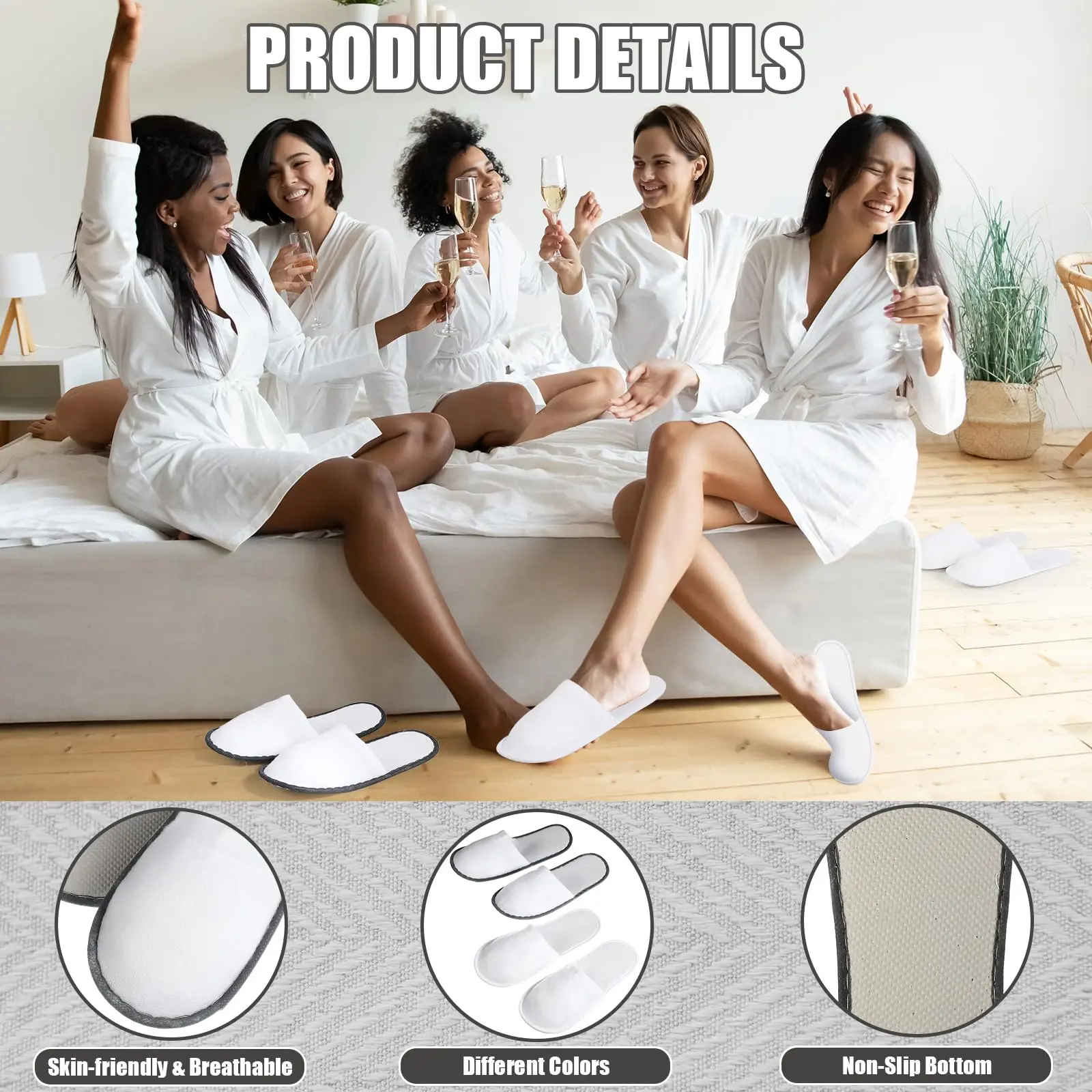 20-200Pairs White Hotel Slippers Unisex Disposable Slippers for Guests Non-Slip Bathroom Slippers Spa Slippers for Men and Women
