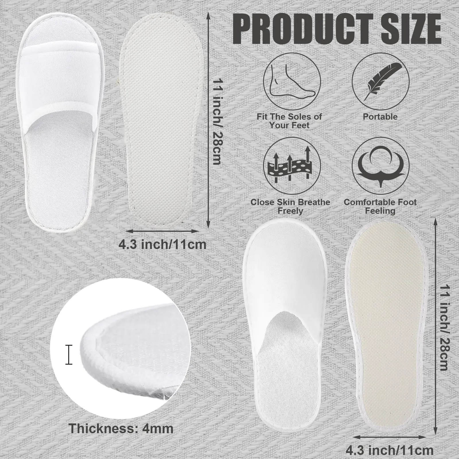 20-200Pairs White Hotel Slippers Unisex Disposable Slippers for Guests Non-Slip Bathroom Slippers Spa Slippers for Men and Women