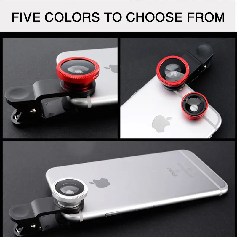 3in1 Fisheye Wide Angle Micro Camera Lens for iPhone Xiaomi Redmi 3IN1 Zoom Fish Eye Len on Smartphone Lenses with Phone Clip