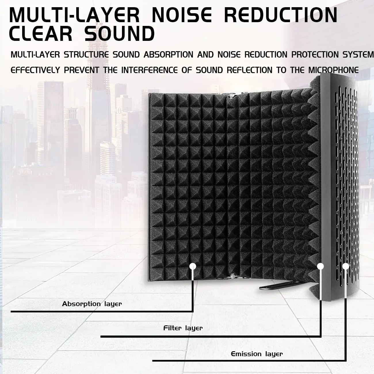 Adjustable 3/5 Panel  Microphone Isolation Shield Foldable Studio Recording Mic Filter Mic Sponge Soundproof Shield