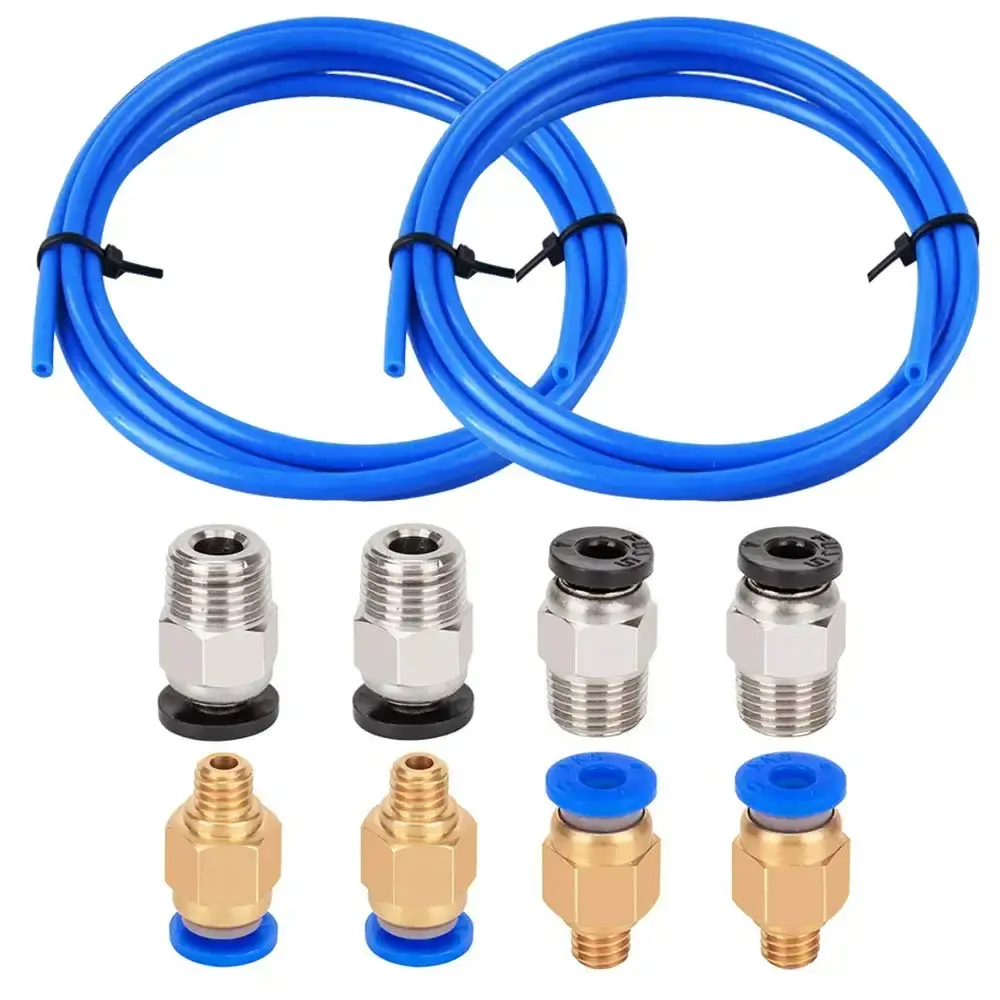 2Pcs 1M Bowden PTFE Tubing with 4Pcs PC4-M6 and 4Pcs PC4-M10 Pneumatic Fittings Kit for 1.75mm Filament 3D Printer Parts Sets