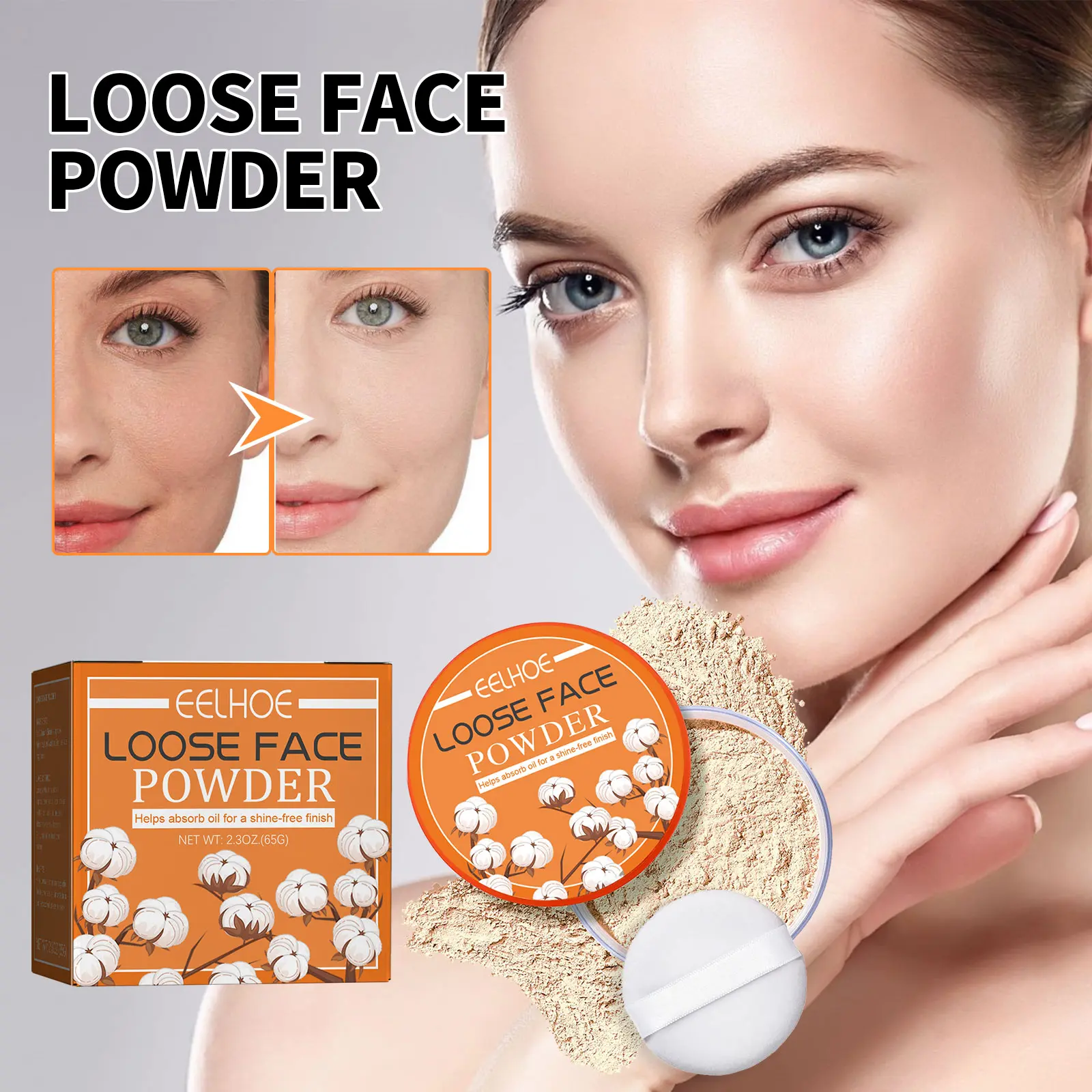 65g Makeup Pressed Powder Waterproof Concealer Powder Oil-Control Finishing Powder Compact Natural Matte Loose Powder Makeup