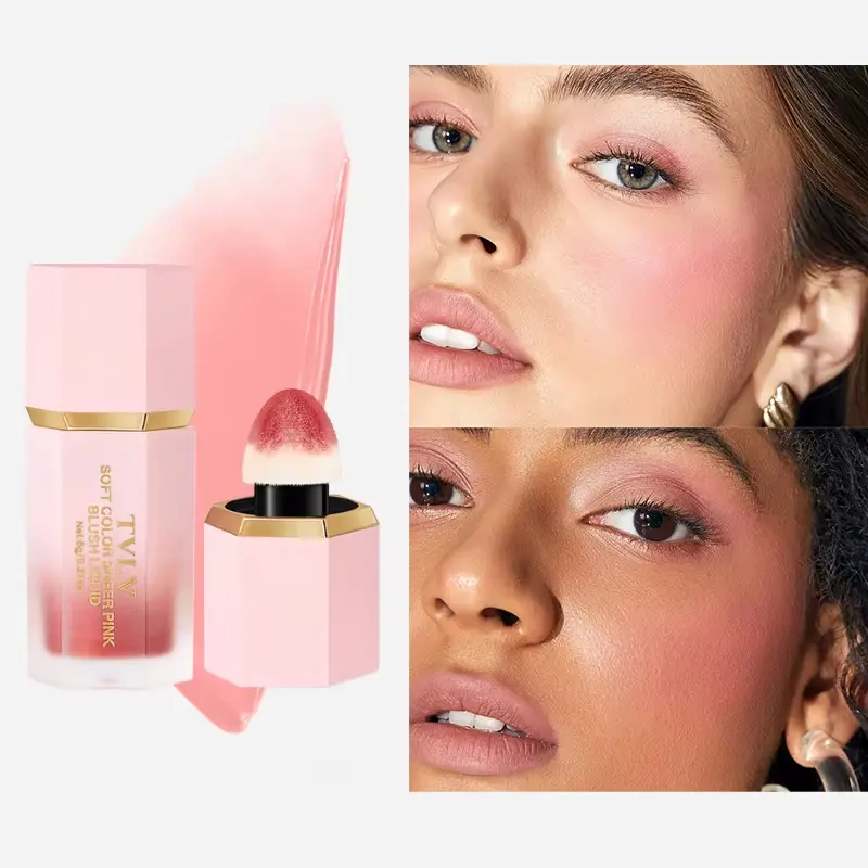 3-Color Matte Liquid Powder Blusher Easy to Apply Durable Waterproof Powder Blusher Sponge Brush Head