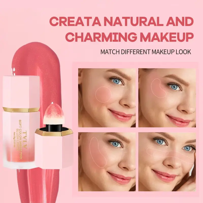 3-Color Matte Liquid Powder Blusher Easy to Apply Durable Waterproof Powder Blusher Sponge Brush Head