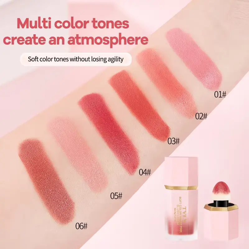 3-Color Matte Liquid Powder Blusher Easy to Apply Durable Waterproof Powder Blusher Sponge Brush Head