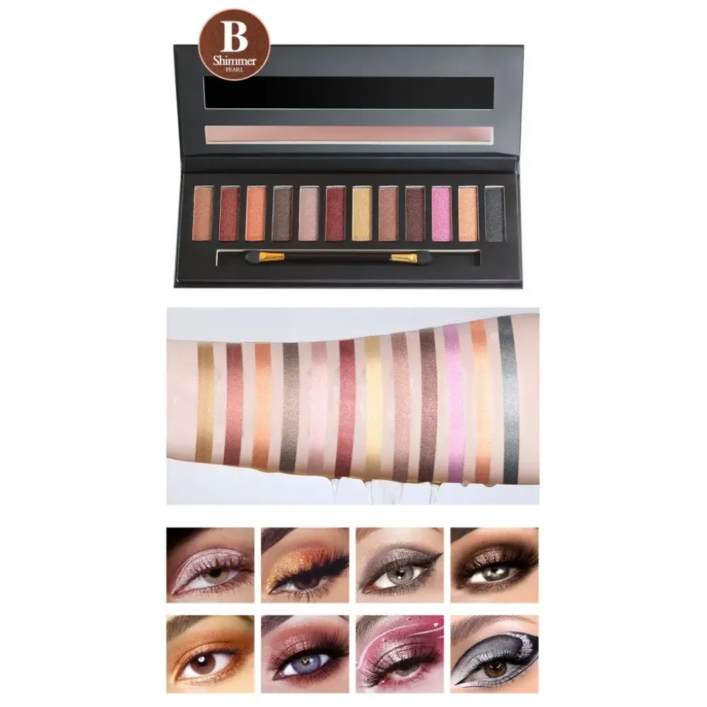 2-in-1 Eyeshadow Palette Multifunctional Matte & Pearlescent Shades Highlight Contour Blush - Neutral Shimmer Eyeshadow Palette