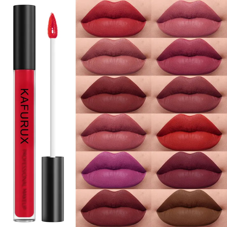 1PC 12 Color Matte Lip Glaze Velvet Finish, Natural Long-lasting Highly Pigmented Liquid Lipstick, Waterproof Lip Makeup Gifts