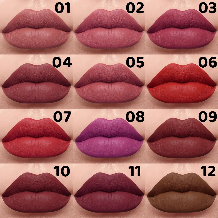 1PC 12 Color Matte Lip Glaze Velvet Finish, Natural Long-lasting Highly Pigmented Liquid Lipstick, Waterproof Lip Makeup Gifts