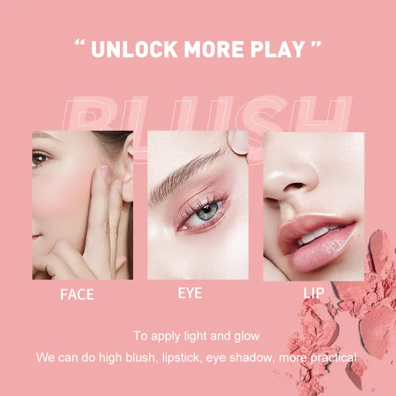 Matte waterproof blush, brightens skin tone, blush, eyeshadow and rouge 3 in 1, long-lasting natural nude makeup blush
