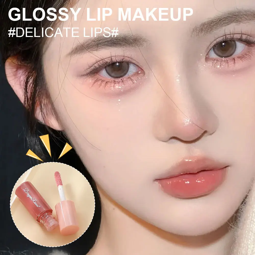 Mini 10 Colors Cartoon Moisturizing Lip Glaze Set Box Waterproof Non-stick Long Lasting Mirror Sample Lipstick Female Lip Gloss