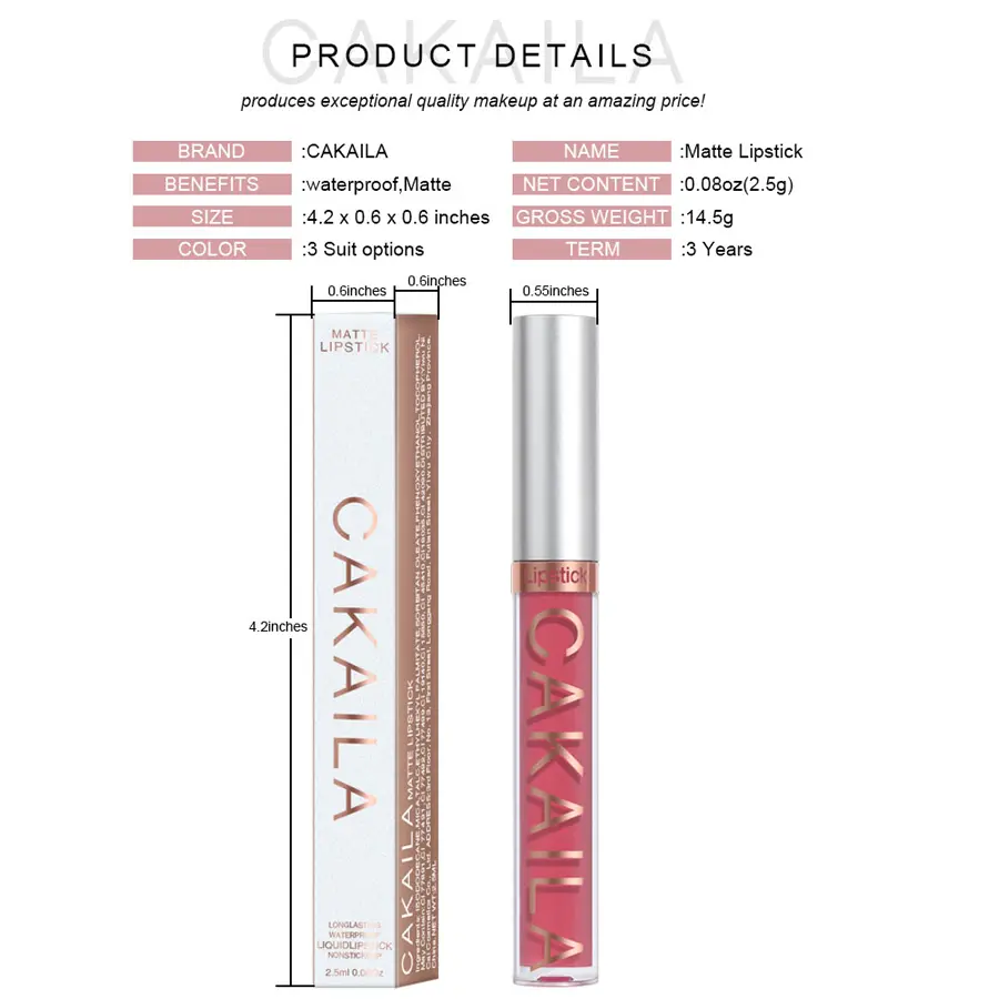 CAKAILA 18-Color NonStick Cup Lip Gloss Matte Velvet Lipstick Waterproof Long-lasting Liquid Lipstick Moisturizing Lip Stick