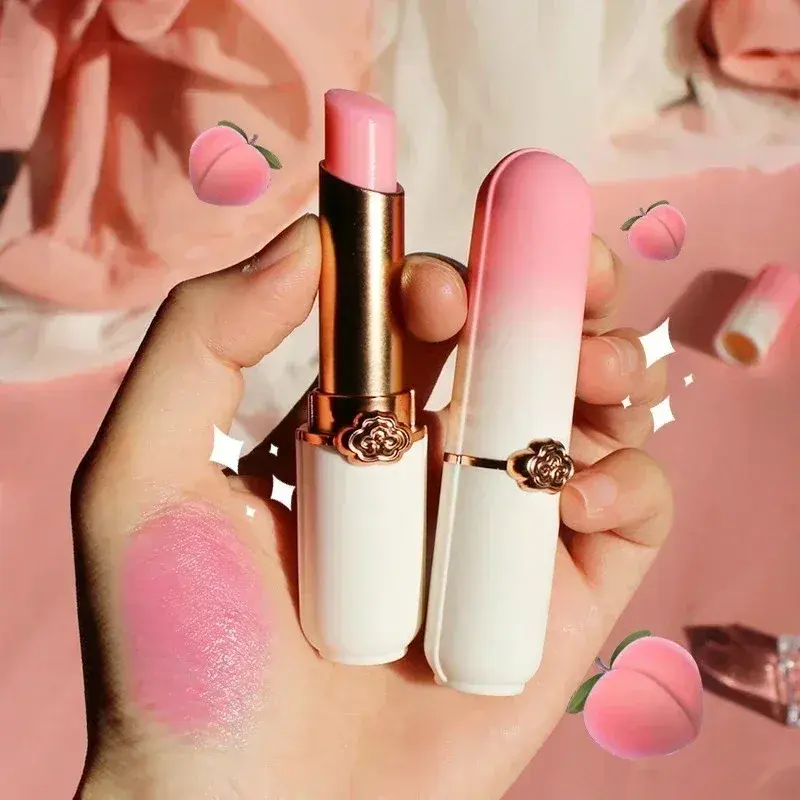 Temperature Changing Peach Flavor Lipstick Color Fruit Lipstick Moisturizing Waterproof Long-Lasting Lip Balm