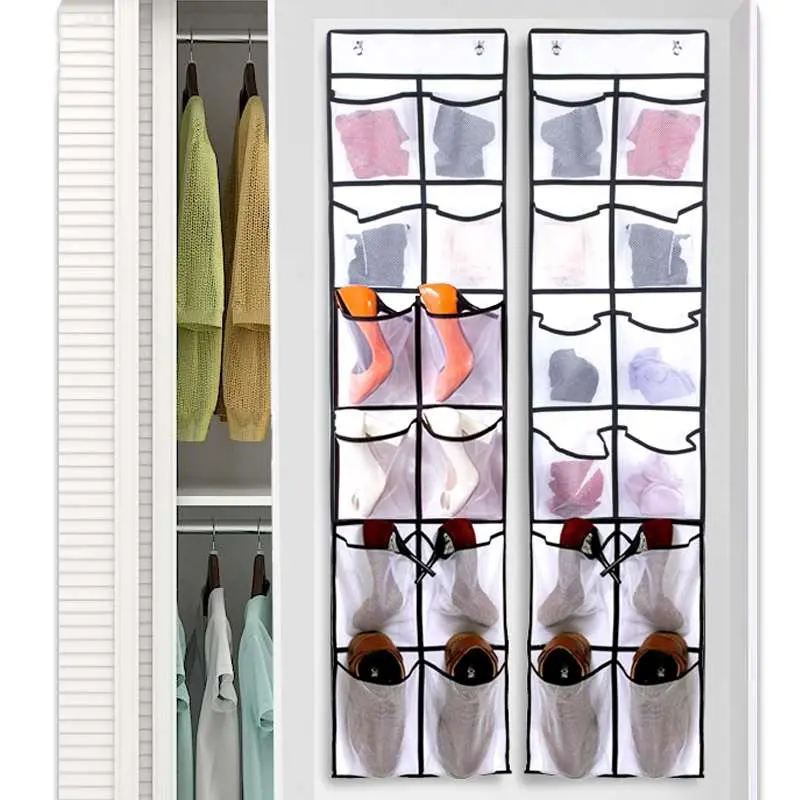 12 Compartments Behind The Door Shoe Storage Hanging Bag Mesh Pocket Slippers Organizing Non-woven Storage Bag G588