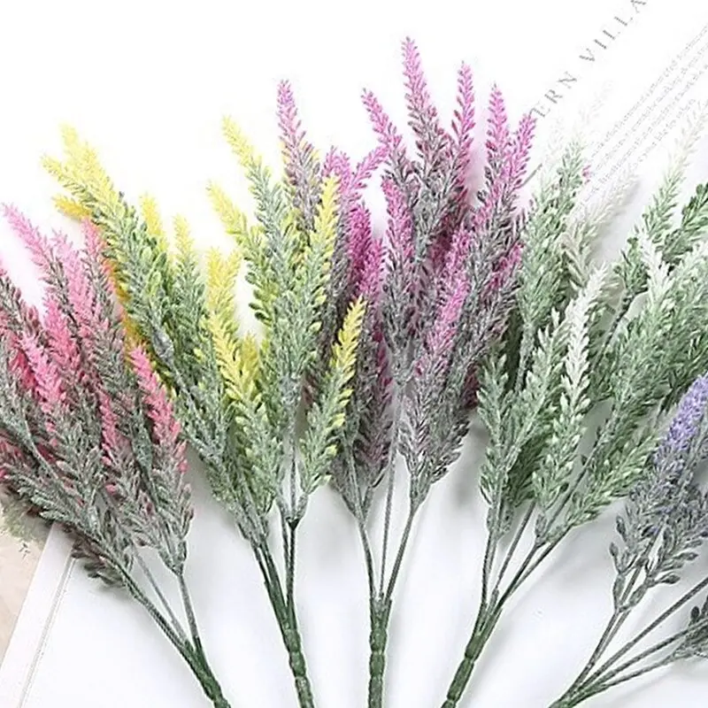Artificial Flowers Flocked Resistant Lavender Bundle Fake Plants Wedding Bridle Bouquet Indoor Outdoor Home Kitchen Office Decor