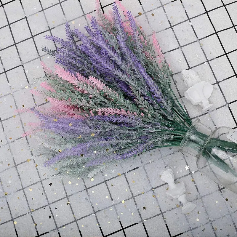 Artificial Flowers Flocked Resistant Lavender Bundle Fake Plants Wedding Bridle Bouquet Indoor Outdoor Home Kitchen Office Decor