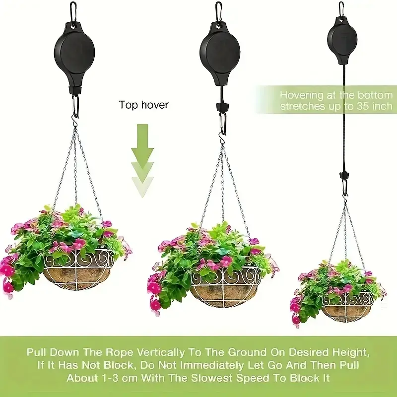 3pcs Pulley Retractable Hanger, Plant Hook, Pulley Adjustable Height Wheel For Hanging Plants, Heavy Duty Indoor Outdoor Plant
