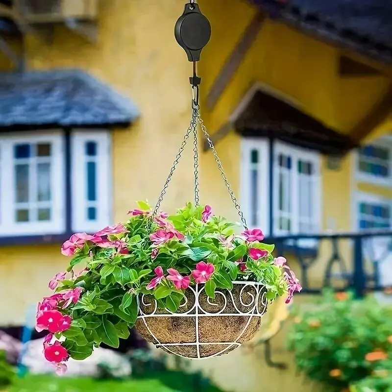 3pcs Pulley Retractable Hanger, Plant Hook, Pulley Adjustable Height Wheel For Hanging Plants, Heavy Duty Indoor Outdoor Plant