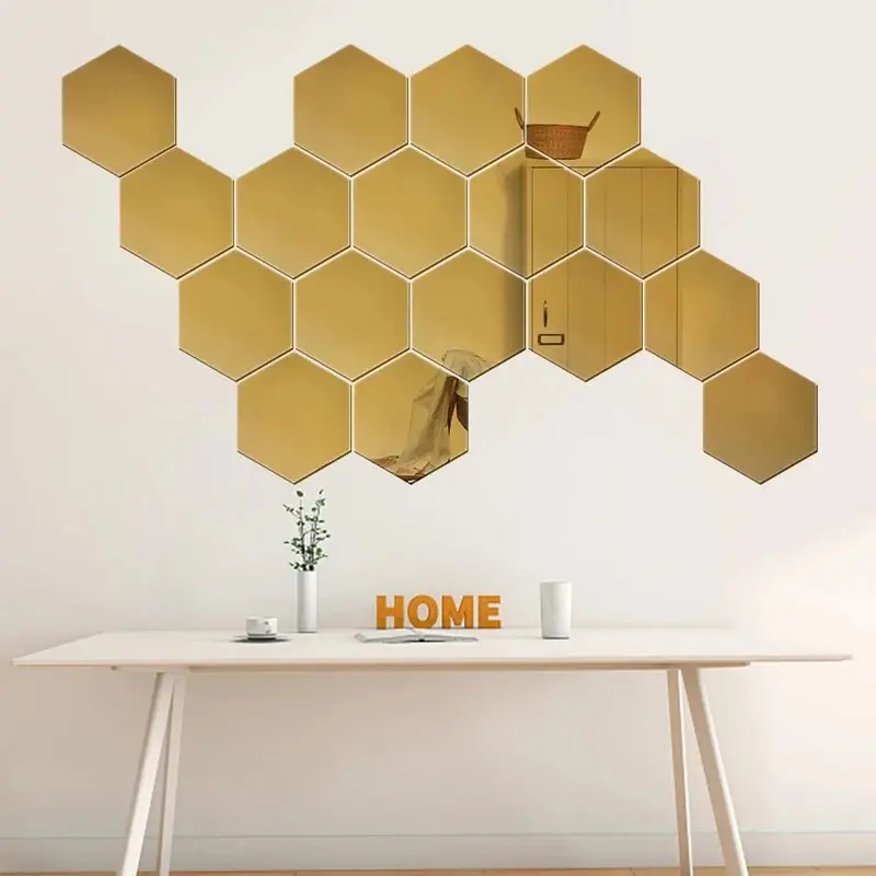 12pcs Mirror Wall Stickers Living Room TV Backdrop Decorative Stickers Hexagonal Mirror Wall Stickers Decorative Mirror
