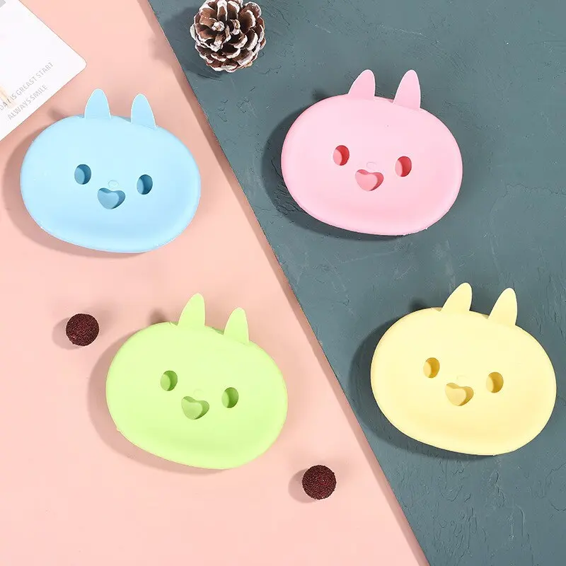 Cute Bunny Soap Box Cartoon Smiley Soap Holder Box Double Layer Bathroom Soap Holder Dish Storage Plate Tray Home Shower Supplie