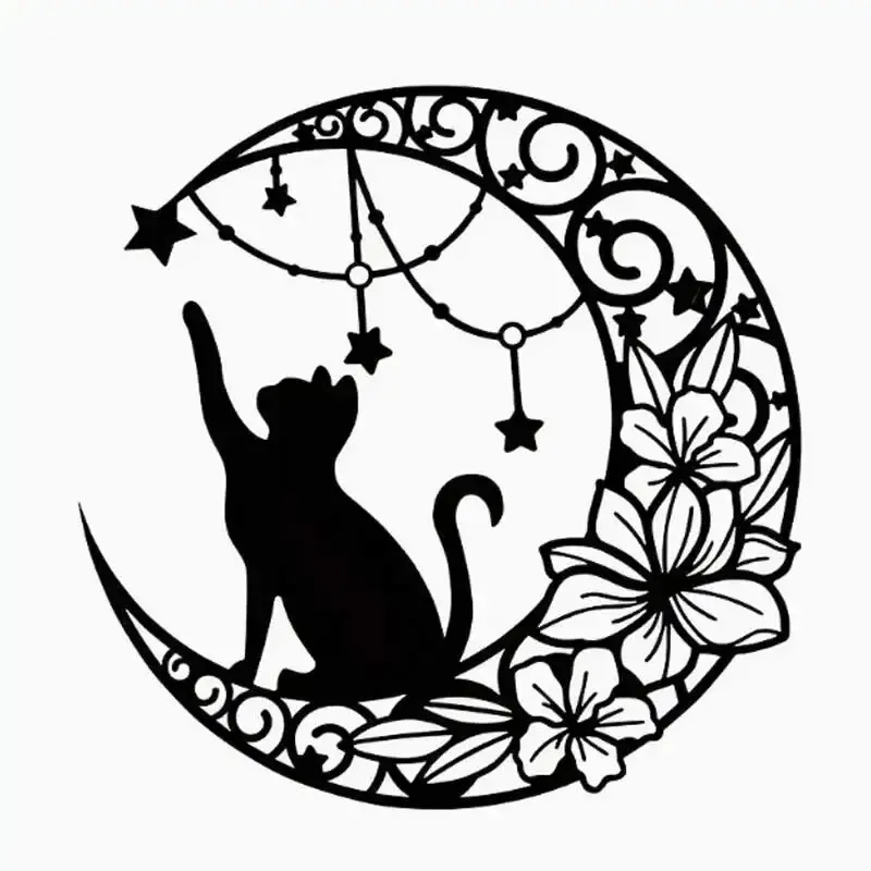 Moon Black Cat Silhouette Wall Hanging Crafts Simple Iron Wall Decoration Art Wall Decoration Garden Living Room Wall Decoration