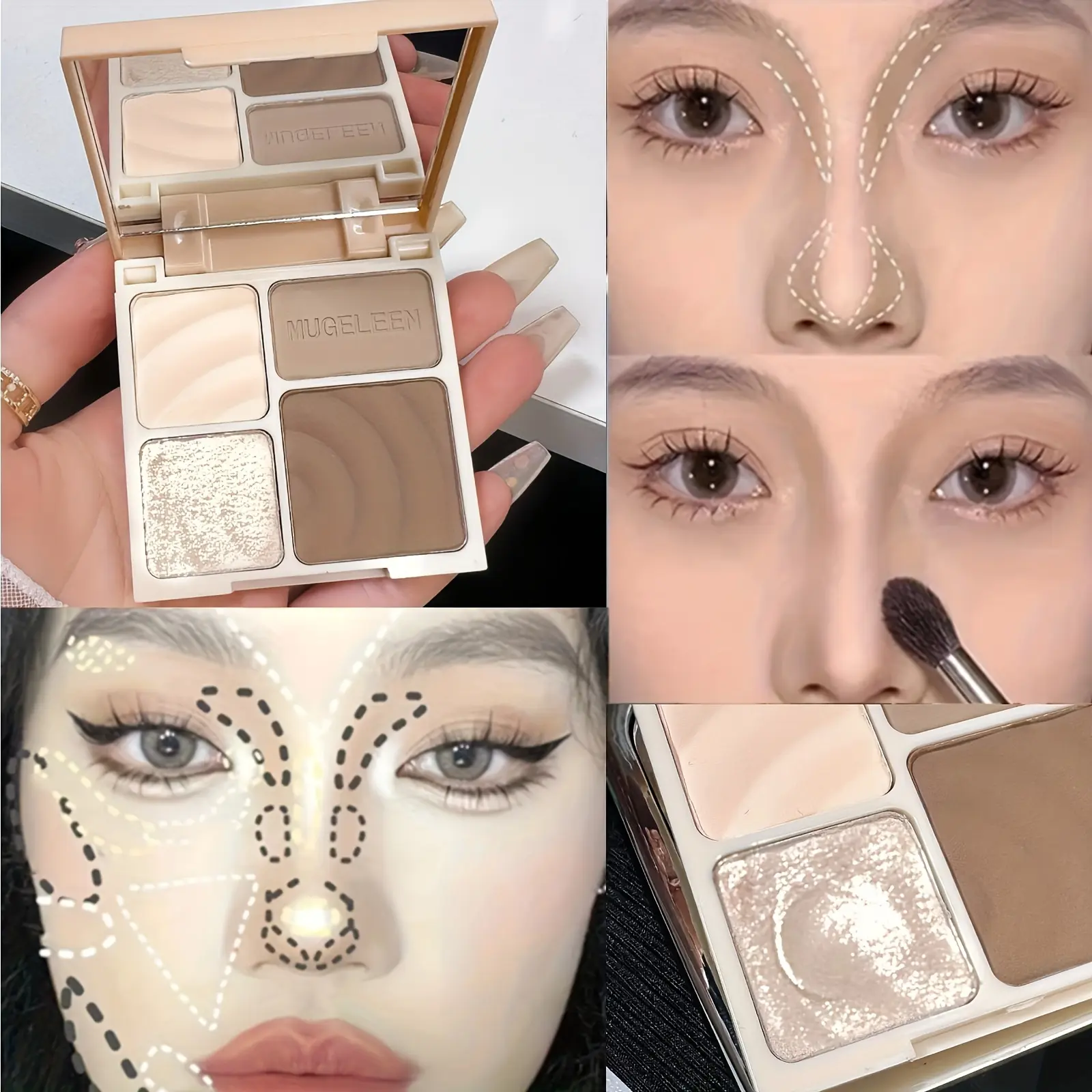 4 Colos Matte Highlighter & Bronzer Palette 1pc Face Shading Grooming Powder Long-Lasting Contouring Bronzer Cosmetic Makeup