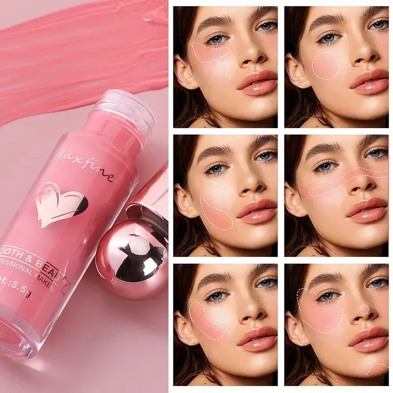 Long-Lasting&Non-Fading Liquid Blush Lipstick Dual-Purpose for Lips&Cheeks Highly Pigmented Lightweight Smudge-Proof 5 Colors