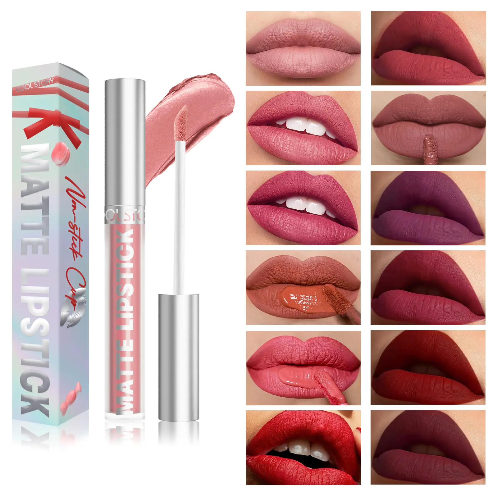 12 Colors Matte Lip Gloss Liquid Lipstick Waterproof Non-stick Purple Matte Nude Pigment Lip Tint Makeup Beauty Cosmetics Wholes