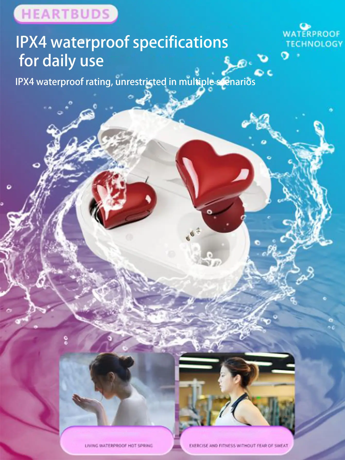 Wireless mini love headphones, heart-shaped headphones Cute wireless sports headphones, portable long life mini headphones