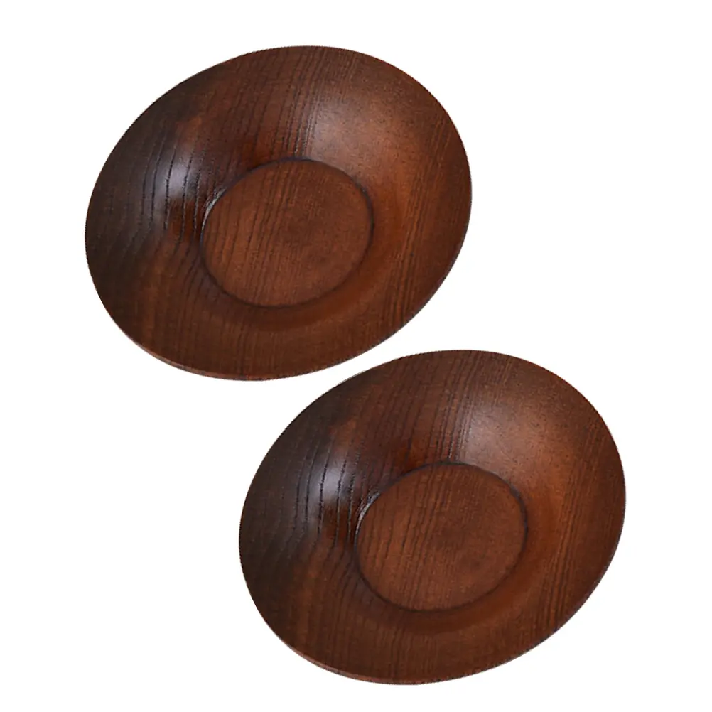 2Pcs Wooden Snack Plates Mini Appetizer Dishes Sauce Bowls Soy Food Round Condiment Serving Small Seasoning Salad Dip
