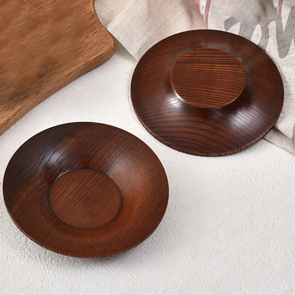 2Pcs Wooden Snack Plates Mini Appetizer Dishes Sauce Bowls Soy Food Round Condiment Serving Small Seasoning Salad Dip