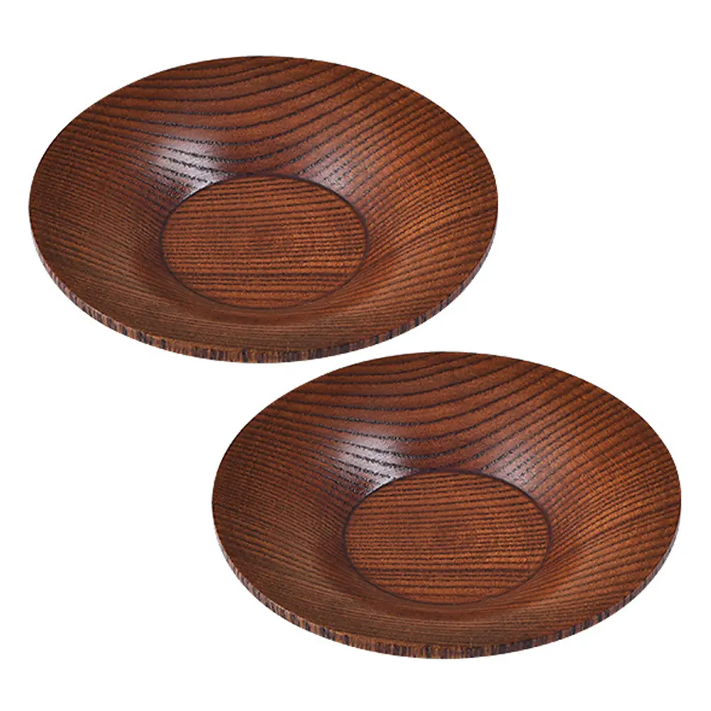 2Pcs Wooden Snack Plates Mini Appetizer Dishes Sauce Bowls Soy Food Round Condiment Serving Small Seasoning Salad Dip