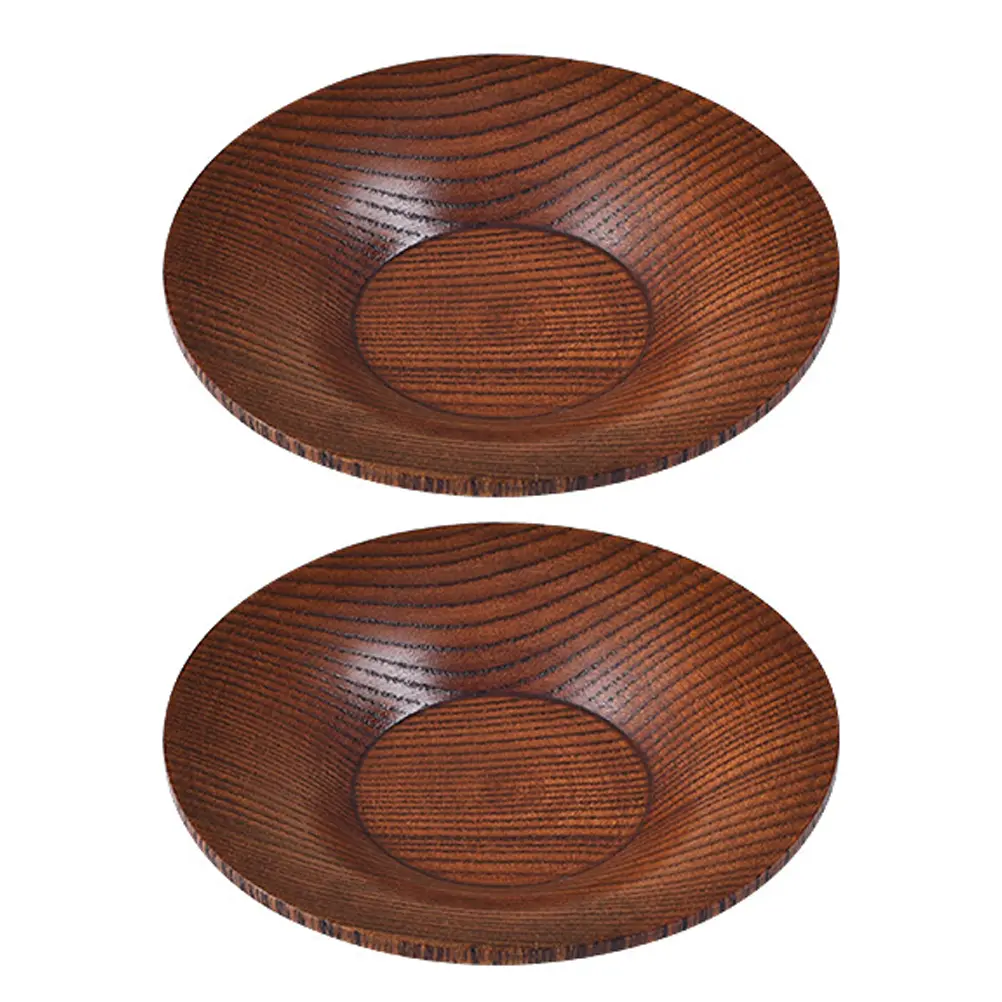 2Pcs Wooden Snack Plates Mini Appetizer Dishes Sauce Bowls Soy Food Round Condiment Serving Small Seasoning Salad Dip