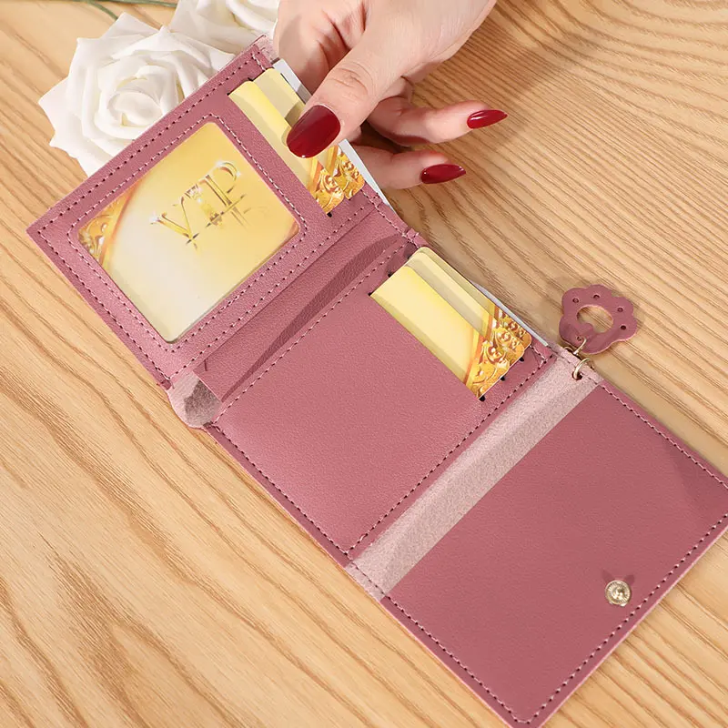 Women's Cute Cat Wallet Female Small Short PU Leather Purse Ladies Card Holder Money Bag Hasp Keychain Fashion Wallet Girls Gift