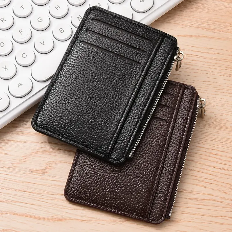 Men Fashion Credit ID Card Holder Wallet Male Slim Leather Wallet with Coin Pocket Multi Slot Black Brown Business Purse
