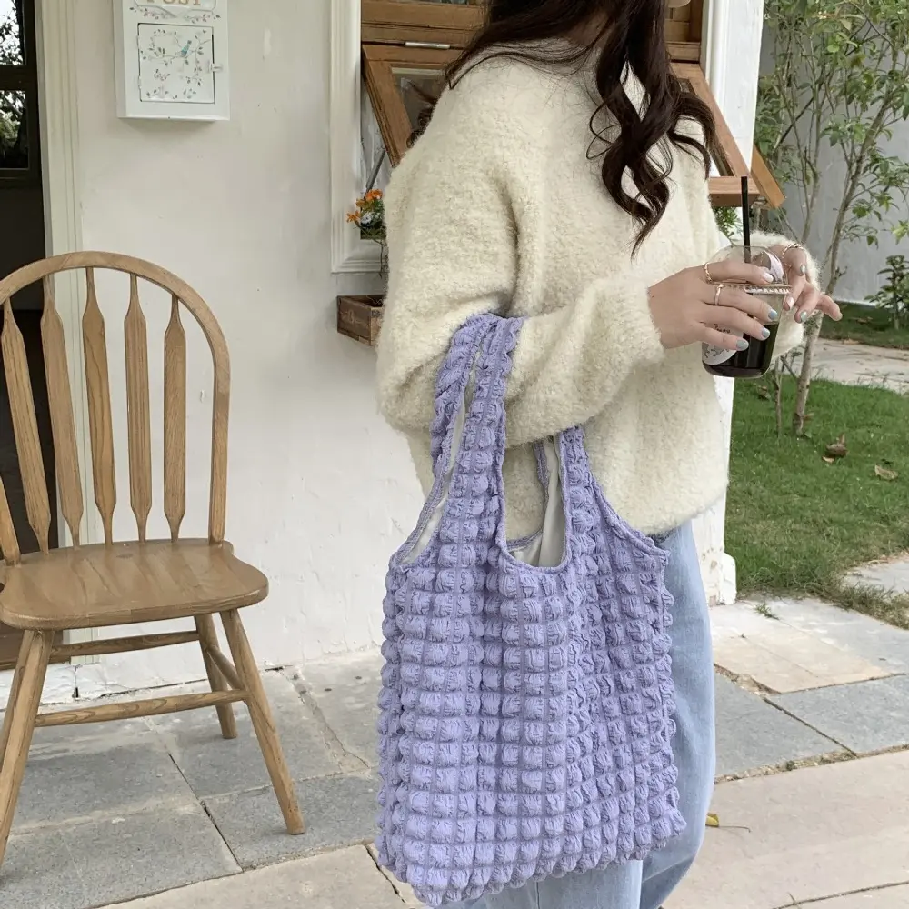 Summer Fresh Simple Women Shoulder Bag Handbags Beach Hand Bag Fashion Candy Color Large Capacity Shopping Tote Bag