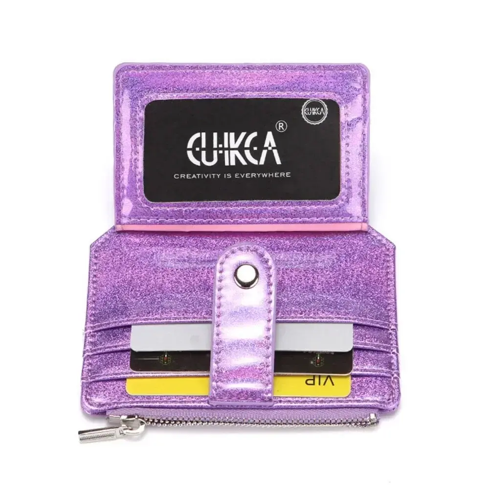 Cute Embroidery Purse Fashion ID Card Holder Wallets Card Organizer Mini Laser Purse Clutch Wallet Women Leather Card Wallets