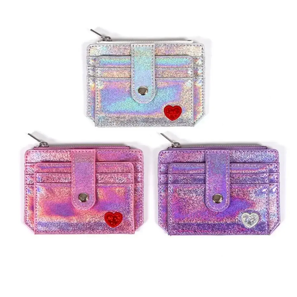 Cute Embroidery Purse Fashion ID Card Holder Wallets Card Organizer Mini Laser Purse Clutch Wallet Women Leather Card Wallets